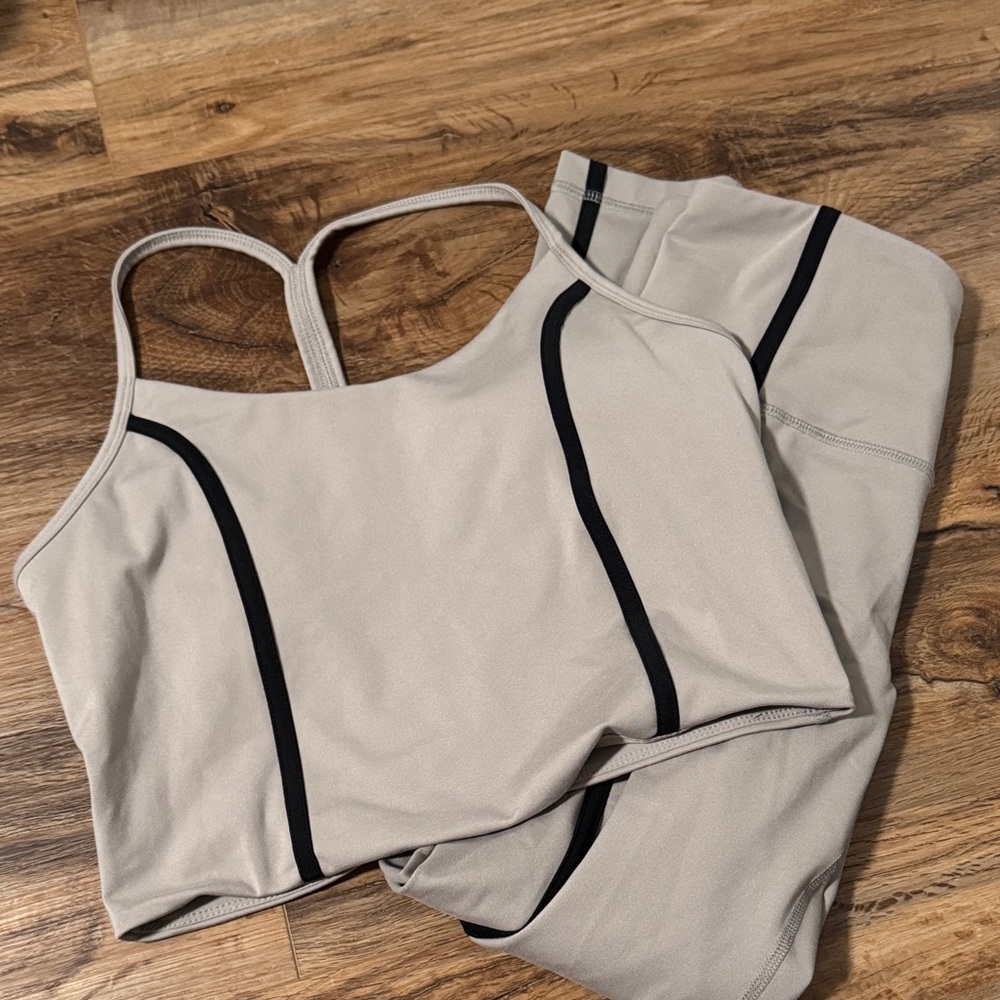 Women's Beige and Black Activewear Set